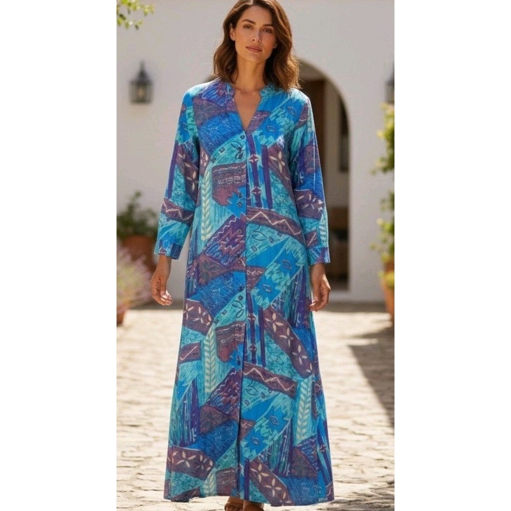 Y2K New Aura Maxi Dress Long Sleeve Geometric Grandmacore Festival Boho Sz S NWT